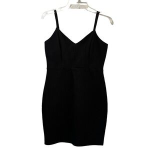Lulus Black Bodycon Mini V Neck Dress Women's Size Medium LBD Spaghetti Strap